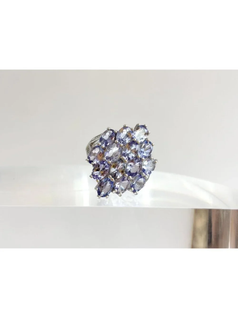 Tanzanite Gemstone Cluster Blooming Floral Sterling Silver 925 Vintage Ring sz 7